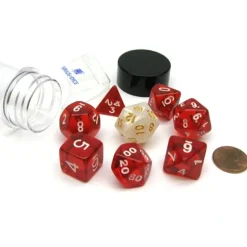 Dice-Tube of 7 Polyhedral RPG Sirius Dice with Bonus D20 - Translucent Red Resin - Your Source for Gaming Essentials