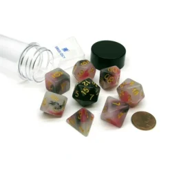 Dice-Tube of 7 Polyhedral RPG Sirius Dice with Bonus D20 - Pink, Black, Red Marble - Your Source for Gaming Essentials