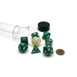 Dice-Tube of 7 Polyhedral RPG Sirius Dice with Bonus D20 - Pearl Green Acrylic - Your Source for Gaming Essentials