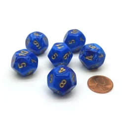 Dice-Vortex 18mm 12 Sided D12 Chessex Dice, 6 Pieces - Blue with Gold - Your Source for Gaming Essentials