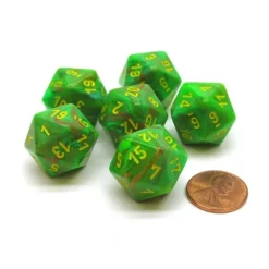 Dice-Vortex 20mm 20 Sided D20 Chessex Dice, 6 Pieces - Slime with Yellow Numbers - Your Source for Gaming Essentials