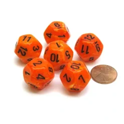 Dice-Vortex 18mm 12 Sided D12 Chessex Dice, 6 Pieces - Orange with Black - Your Source for Gaming Essentials