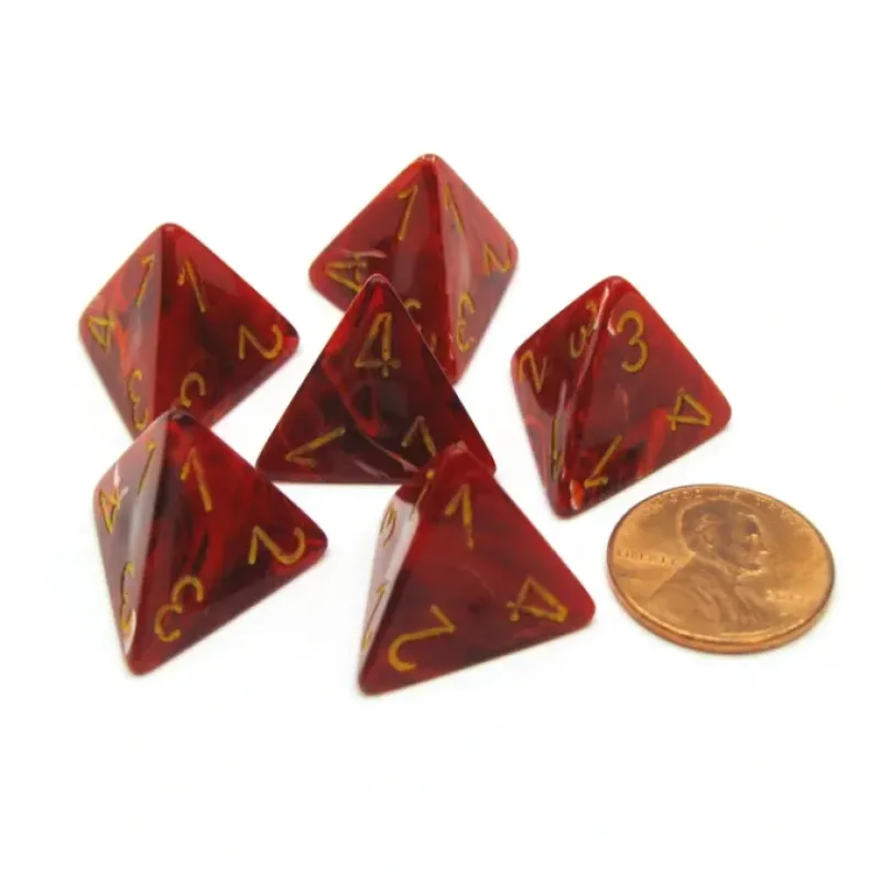 Dice-Vortex 18mm 4 Sided D4 Chessex Dice, 6 Pieces - Red with Yellow - Your Source for Gaming Essentials
