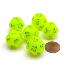 Dice-Vortex 18mm 12 Sided D12 Chessex Dice, 6 Pieces - Electric Yellow with Green - Your Source for Gaming Essentials