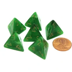 Dice-Vortex 18mm 4 Sided D4 Chessex Dice, 6 Pieces - Green with Gold - Your Source for Gaming Essentials