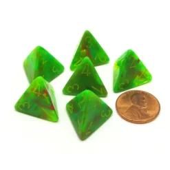 Dice-Vortex 18mm 4 Sided D4 Chessex Dice, 6 Pieces - Slime with Yellow - Your Source for Gaming Essentials