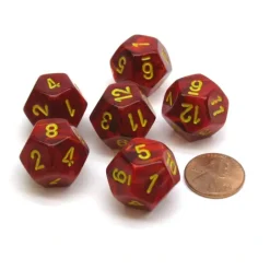 Dice-Vortex 18mm 12 Sided D12 Chessex Dice, 6 Pieces - Red with Yellow - Your Source for Gaming Essentials