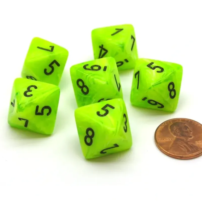 Dice-Vortex 15mm 8 Sided D8 Chessex Dice, 6 Pieces - Bright Green with Black - Your Source for Gaming Essentials
