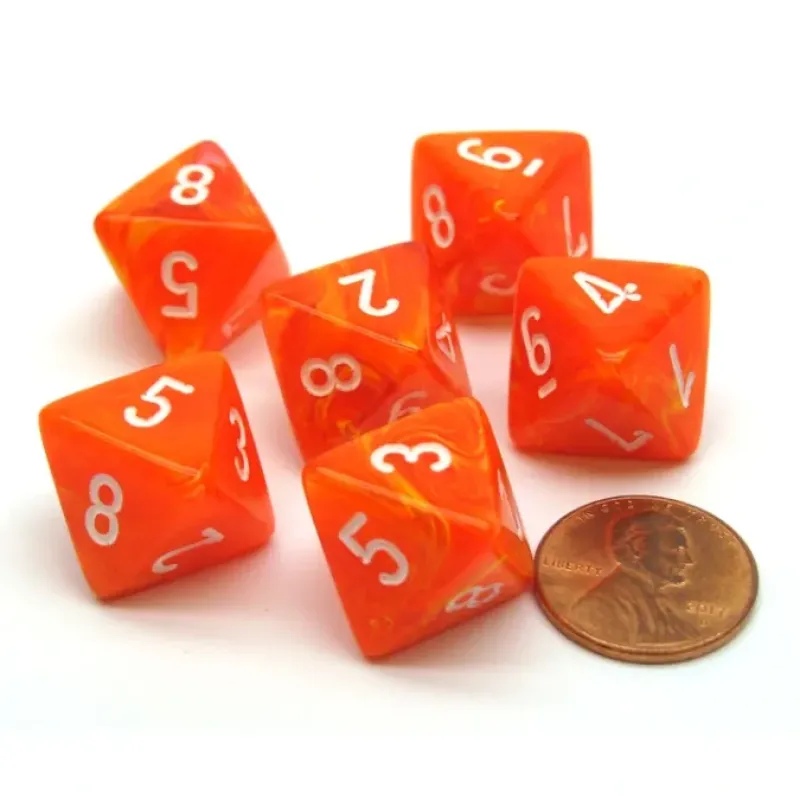 Dice-Vortex 15mm 8 Sided D8 Chessex Dice, 6 Pieces - Solar with White - Your Source for Gaming Essentials