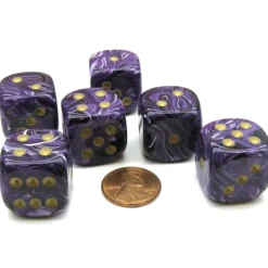Dice-Vortex 20mm Big D6 Chessex Dice, 6 Pieces - Purple with Gold Pips - Your Source for Gaming Essentials