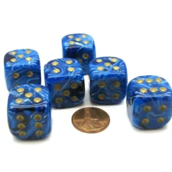 Dice-Vortex 20mm Big D6 Chessex Dice, 6 Pieces - Blue with Gold Pips - Your Source for Gaming Essentials