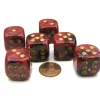 Dice-Vortex 20mm Big D6 Chessex Dice, 6 Pieces - Burgundy with Gold Pips - Your Source for Gaming Essentials