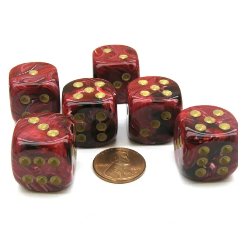 Dice-Vortex 20mm Big D6 Chessex Dice, 6 Pieces - Burgundy with Gold Pips - Your Source for Gaming Essentials