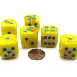 Dice-Vortex 20mm Big D6 Chessex Dice, 6 Pieces - Yellow with Blue Pips - Your Source for Gaming Essentials