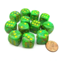 Dice-Vortex 16mm D6 Chessex Dice Block (12 Dice) - Slime with Yellow Numbers - Your Source for Gaming Essentials