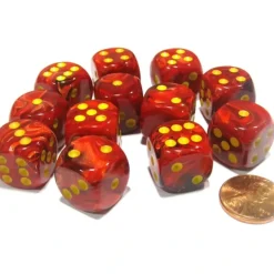 Dice-Vortex 16mm D6 Chessex Dice Block (12 Dice) - Red with Yellow Pips - Your Source for Gaming Essentials