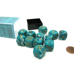 Dice-Vortex 16mm D6 Chessex Dice Block (12 Dice) - Teal with Gold Pips - Your Source for Gaming Essentials