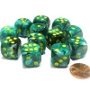 Dice-Vortex 16mm D6 Chessex Dice Block (12 Dice) - Malachite Green with Yellow - Your Source for Gaming Essentials