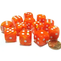 Dice-Vortex 16mm D6 Chessex Dice Block (12 Dice) - Solar with White Pips - Your Source for Gaming Essentials
