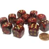 Dice-Vortex 16mm D6 Chessex Dice Block (12 Dice) - Burgundy with Gold Pips - Your Source for Gaming Essentials