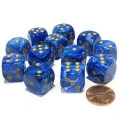 Dice-Vortex 16mm D6 Chessex Dice Block (12 Dice) - Blue with Gold Pips - Your Source for Gaming Essentials