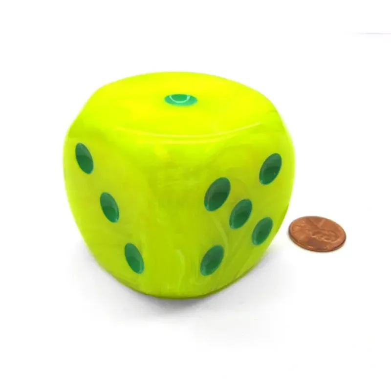 Dice-Vortex 50mm Huge Large D6 Chessex Dice, 1 Piece - Electric Yellow with Green Pip - Your Source for Gaming Essentials