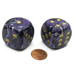 Dice-Vortex 30mm Large D6 Chessex Dice, 2 Pieces - Purple with Gold Pips - Your Source for Gaming Essentials