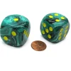Dice>Vortex 30mm Large D6 Chessex Dice, 2 Pieces - Malachite Green with Yellow Pips - Your Source for Gaming Essentials