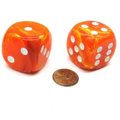 Dice-Vortex 30mm Large D6 Chessex Dice, 2 Pieces - Solar with White Pips - Your Source for Gaming Essentials