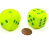 Dice>Vortex 30mm Large D6 Chessex Dice, 2 Pieces - Electric Yellow with Green Pips - Your Source for Gaming Essentials