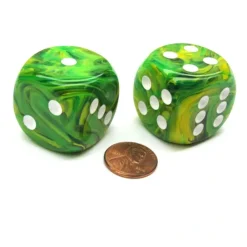 Dice-Vortex 30mm Large D6 Chessex Dice, 2 Pieces - Dandelion with White Pips - Your Source for Gaming Essentials