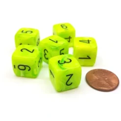 Dice-Vortex 15mm 6-Sided D6 Numbered Dice, 6 Pieces - Bright Green with Black Numbers - Your Source for Gaming Essentials