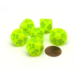 Dice-Vortex 16mm Tens D10 (00-90) Chessex Dice, 6 Pieces - Electric Yellow with Green - Your Source for Gaming Essentials