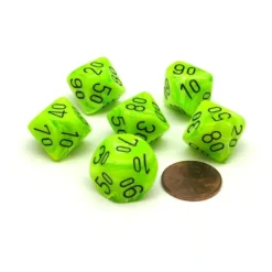 Dice-Vortex 16mm Tens D10 (00-90) Chessex Dice, 6 Pieces - Bright Green with Black - Your Source for Gaming Essentials
