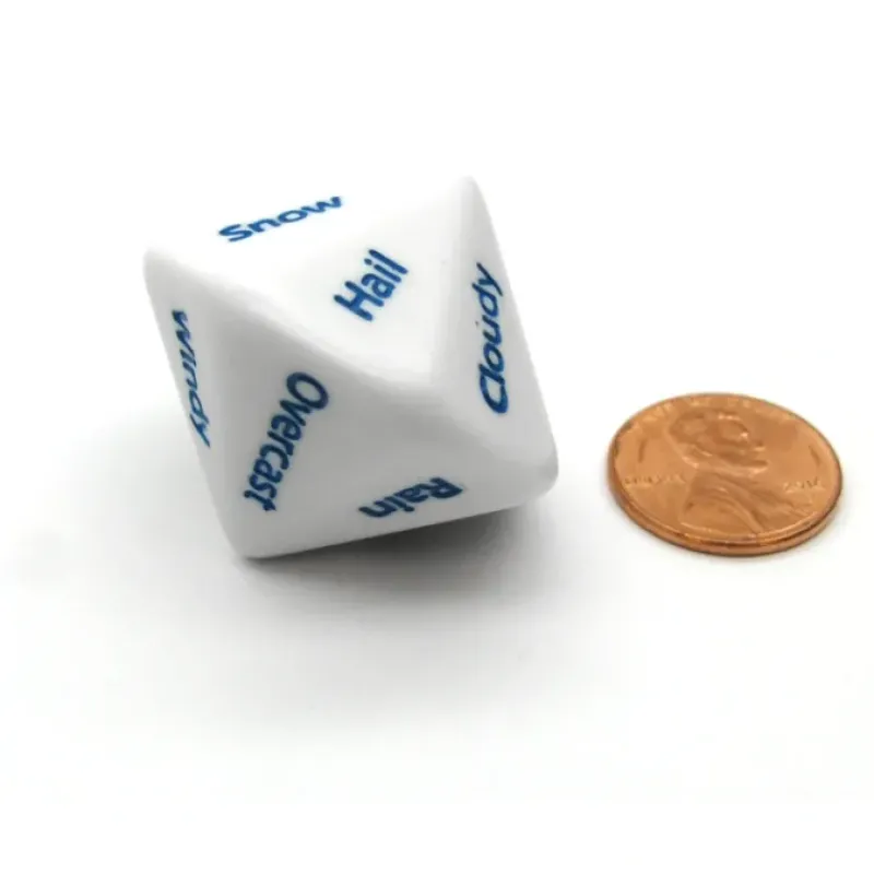 Dice-Weather Dice D14 26mm RPG D&D Setting Die, 1 Piece - White with Blue Words - Your Source for Gaming Essentials