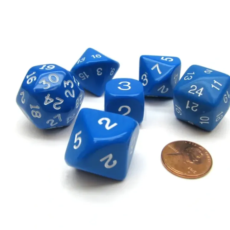 Dice-Who Knew Dice Set, 6 Pack of Unique D3, D5, D7, D16, D24, D30 Dice - Blue - Your Source for Gaming Essentials