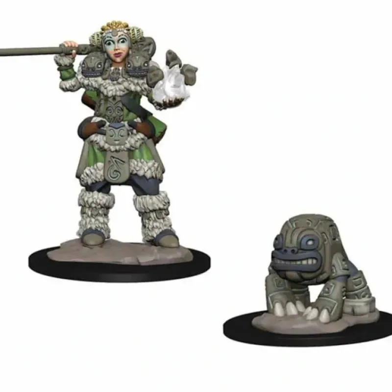 Tabletop Miniatures-WizKids Wardlings Painted Miniatures: (W1) Girl Druid & Stone Creature - Your Source for Gaming Essentials
