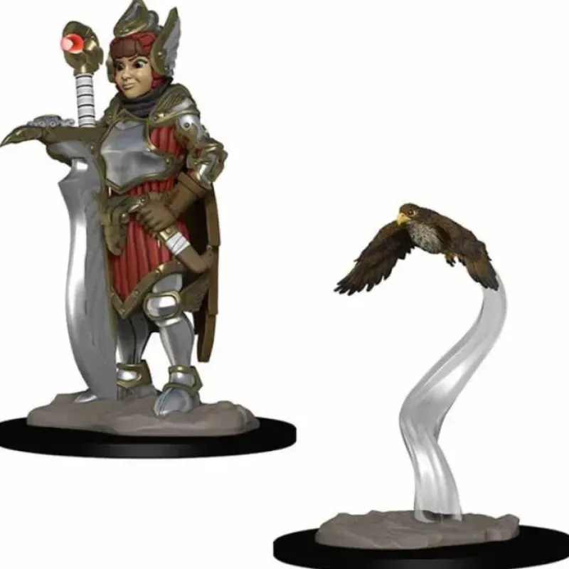 Tabletop Miniatures-WizKids Wardlings Painted Miniatures: (W1) Girl Fighter & Hunting Falcon - Your Source for Gaming Essentials