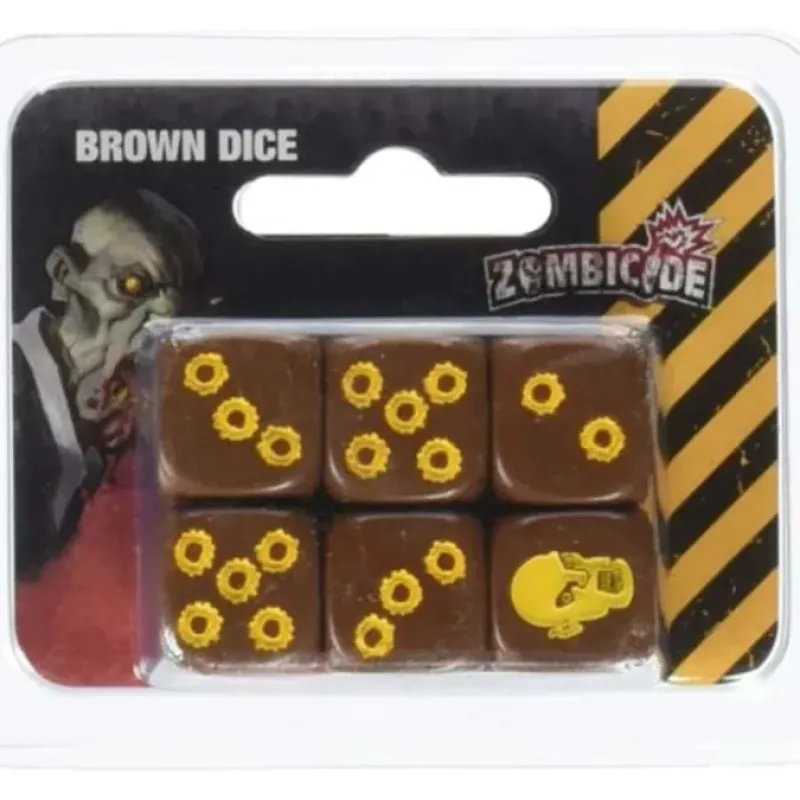 Dice-Zombicide: 6 Pack of Brown Dice with Yellow Pips - Your Source for Gaming Essentials